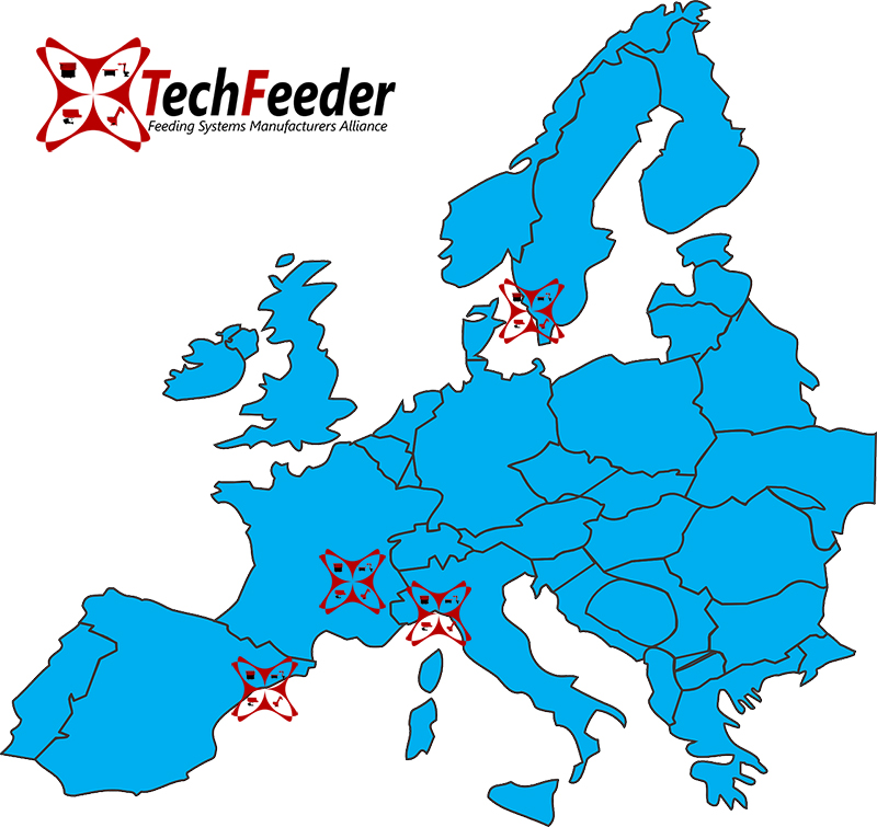 Europakarte der Mitglieder des Verbunds TechFeeder
